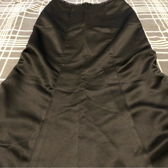 Black Satin Mermaid Flare Maxi Skirt Invisible Zipper Size Small - Picture 4 of 7